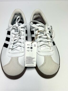 adidas White Sneakers with Black Stripes and Suede Toe